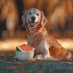 Dog eating watermelon